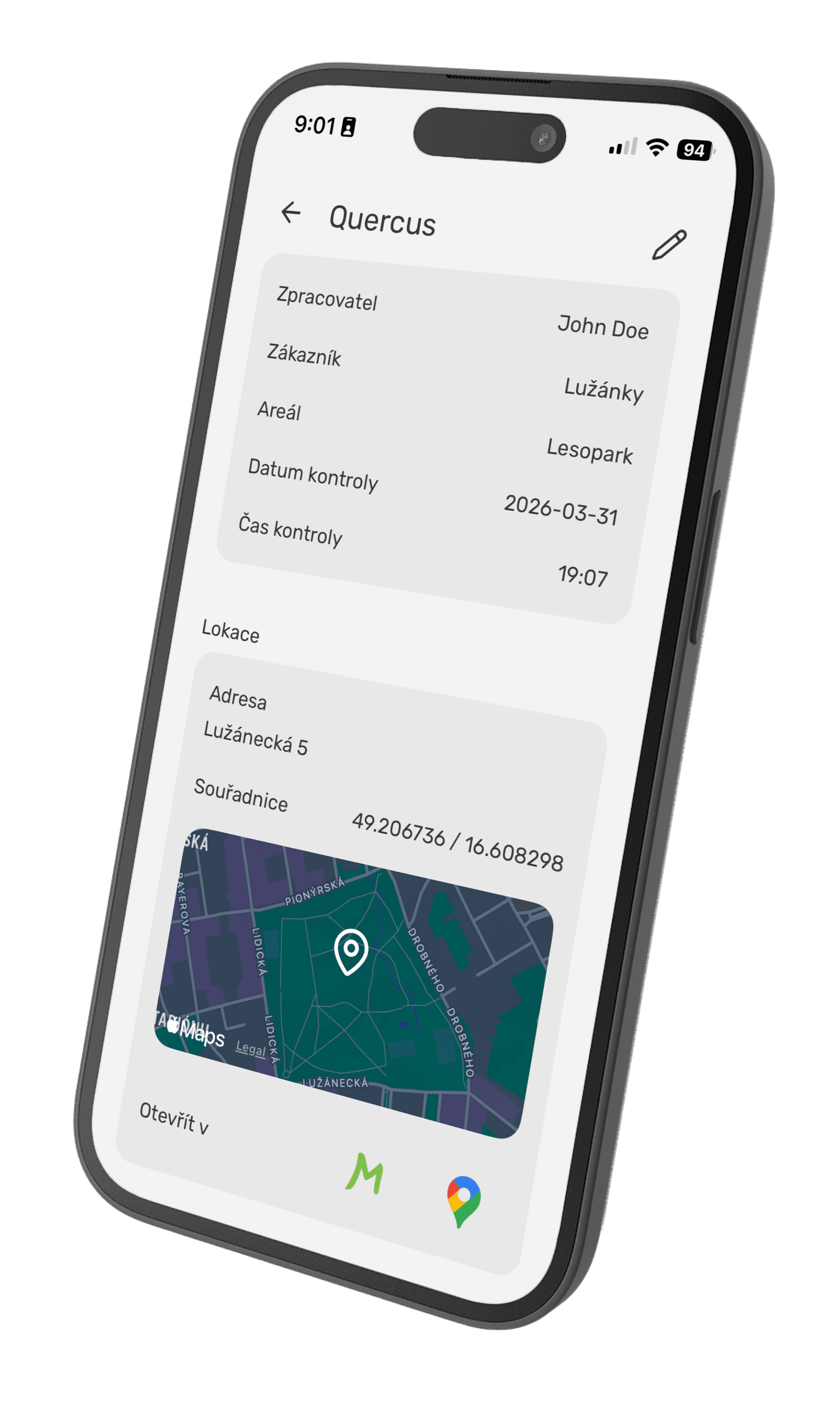 A tree record in the Treetify mobile app